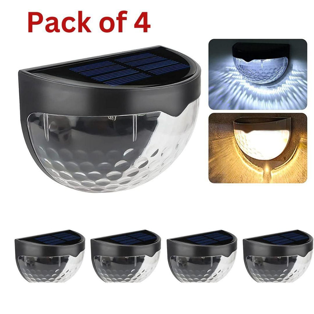 Pack of 4 solar wall lights with inset images showing light output.
